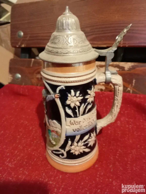 keramicka krigla za pivo sa poklopcem od cinka